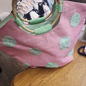 Pink and Green Polka Dot Tote Bag
